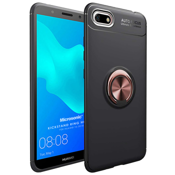 Microsonic Huawei Honor 7S Kılıf Kickstand Ring Holder Siyah Rose Microsonic Huawei Honor 7S Kılıf Kickstand Ring Holder Siyah Rose