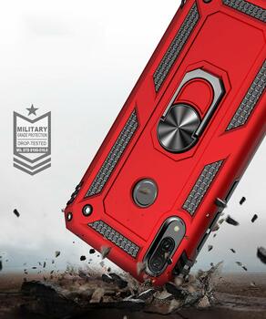 Microsonic Huawei Honor 8A Kılıf Military Ring Holder Kırmızı
