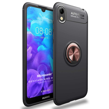 Microsonic Huawei Honor 8S Kılıf Kickstand Ring Holder Siyah Rose Microsonic Huawei Honor 8S Kılıf Kickstand Ring Holder Siyah Rose