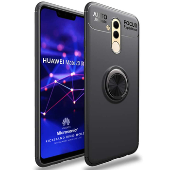 Microsonic Huawei Mate 20 Lite Kılıf Kickstand Ring Holder Siyah