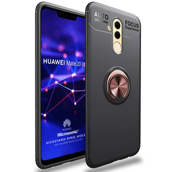 Microsonic Huawei Mate 20 Lite Kılıf Kickstand Ring Holder Siyah Rose Microsonic Huawei Mate 20 Lite Kılıf Kickstand Ring Holder Siyah Rose