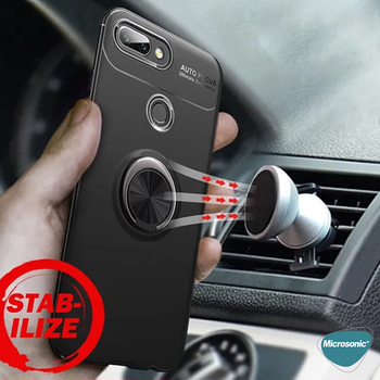 Microsonic Huawei P Smart Kılıf Kickstand Ring Holder Siyah