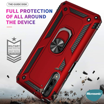 Microsonic Huawei P Smart Pro Kılıf Military Ring Holder Kırmızı