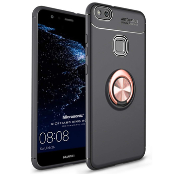 Microsonic Huawei P10 Lite Kılıf Kickstand Ring Holder Siyah Rose Microsonic Huawei P10 Lite Kılıf Kickstand Ring Holder Siyah Rose