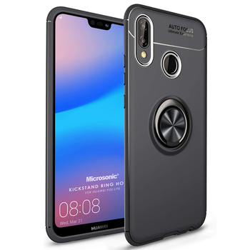 Microsonic Huawei P20 Lite Kılıf Kickstand Ring Holder Siyah