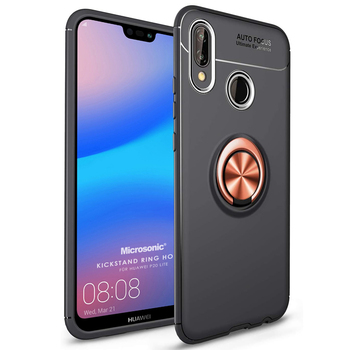 Microsonic Huawei P20 Lite Kılıf Kickstand Ring Holder Siyah Rose Microsonic Huawei P20 Lite Kılıf Kickstand Ring Holder Siyah Rose