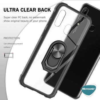 Microsonic Huawei P30 Lite Kılıf Grande Clear Ring Holder Siyah