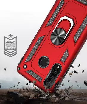 Microsonic Huawei P30 Lite Kılıf Military Ring Holder Kırmızı