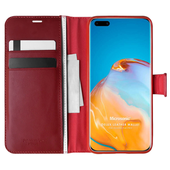 Microsonic Huawei P40 Pro Kılıf Delux Leather Wallet Kırmızı