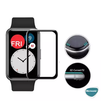 Microsonic Huawei Watch Fit Tam Kaplayan Temperli Cam Full Ekran Koruyucu Siyah