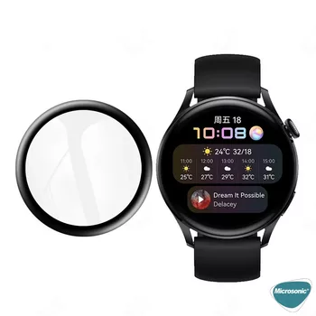Microsonic Huawei Watch GT 3 Pro 43mm Seramik Tam Kaplayan Temperli Cam Full Ekran Koruyucu Siyah