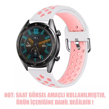 Microsonic Huawei Watch GT3 46mm Rainbow Sport Band Kordon Beyaz Açık Pembe