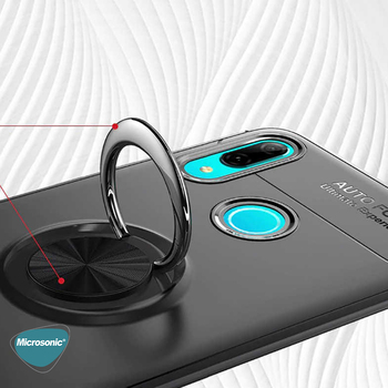 Microsonic Huawei Y6 2019 Kılıf Kickstand Ring Holder Siyah