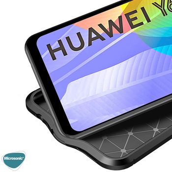 Microsonic Huawei Y6P Kılıf Deri Dokulu Silikon Siyah