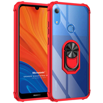 Microsonic Huawei Y6s 2019 Kılıf Grande Clear Ring Holder Kırmızı