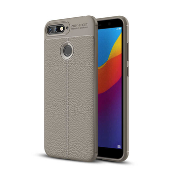 Microsonic Huawei Y7 2018 Kılıf Deri Dokulu Silikon Gri Microsonic Huawei Y7 2018 Kılıf Deri Dokulu Silikon Gri