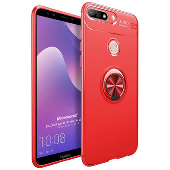 Microsonic Huawei Y7 2018 Kılıf Kickstand Ring Holder Kırmızı Microsonic Huawei Y7 2018 Kılıf Kickstand Ring Holder Kırmızı
