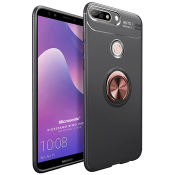 Microsonic Huawei Y7 2018 Kılıf Kickstand Ring Holder Siyah Rose Microsonic Huawei Y7 2018 Kılıf Kickstand Ring Holder Siyah Rose