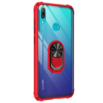 Microsonic Huawei Y7 2019 Kılıf Grande Clear Ring Holder Kırmızı