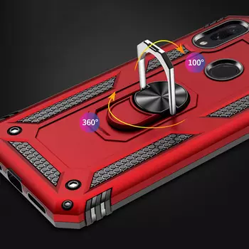 Microsonic Huawei Y7 Prime 2019 Kılıf Military Ring Holder Kırmızı
