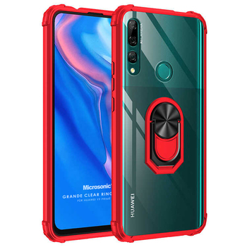 Microsonic Huawei Y9 Prime 2019 Kılıf Grande Clear Ring Holder Kırmızı