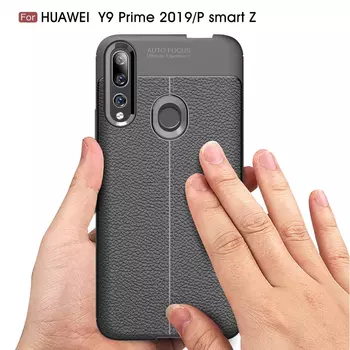 Microsonic Huawei Y9 Prime 2019 Kılıf Deri Dokulu Silikon Lacivert