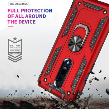Microsonic OnePlus 7 Pro Kılıf Military Ring Holder Kırmızı