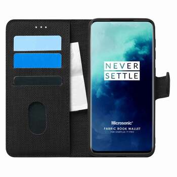 Microsonic OnePlus 7T Pro Kılıf Fabric Book Wallet Siyah