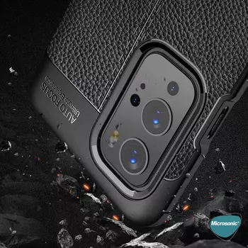 Microsonic OnePlus 9 Pro Kılıf Deri Dokulu Silikon Siyah