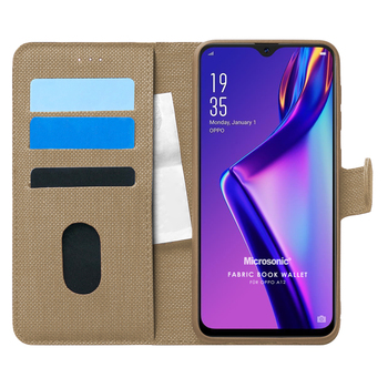 Microsonic Oppo A12 Kılıf Fabric Book Wallet Gold