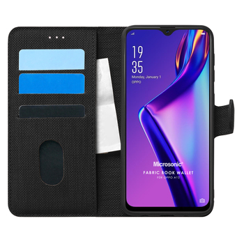 Microsonic Oppo A12 Kılıf Fabric Book Wallet Siyah Microsonic Oppo A12 Kılıf Fabric Book Wallet Siyah