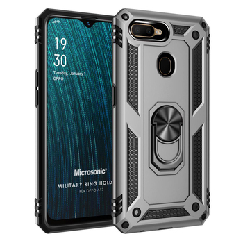 Microsonic Oppo A12 Kılıf Military Ring Holder Gümüş Microsonic Oppo A12 Kılıf Military Ring Holder Gümüş