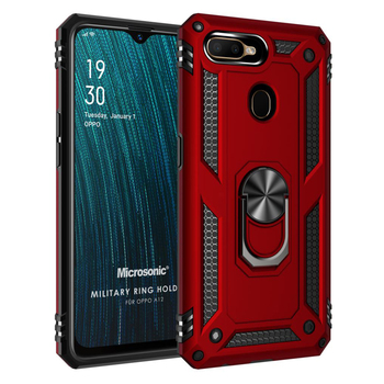 Microsonic Oppo A12 Kılıf Military Ring Holder Kırmızı Microsonic Oppo A12 Kılıf Military Ring Holder Kırmızı