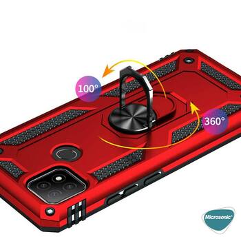 Microsonic Oppo A15s Kılıf Military Ring Holder Kırmızı