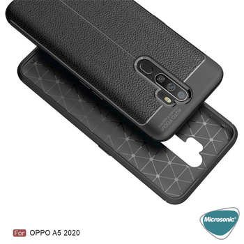 Microsonic Oppo A5 2020 Kılıf Deri Dokulu Silikon Siyah
