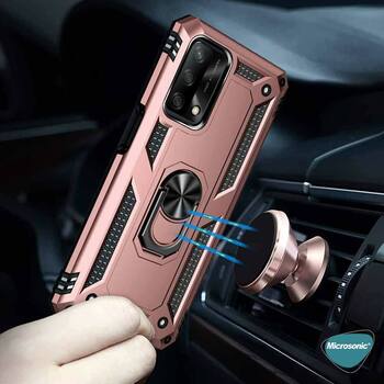 Microsonic Oppo A74 4G Kılıf Military Ring Holder Rose Gold