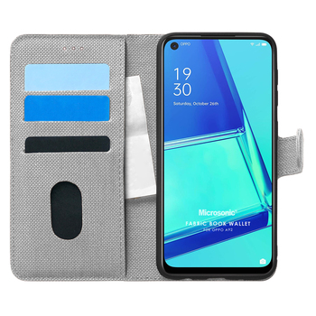 Microsonic Oppo A92 Kılıf Fabric Book Wallet Gri