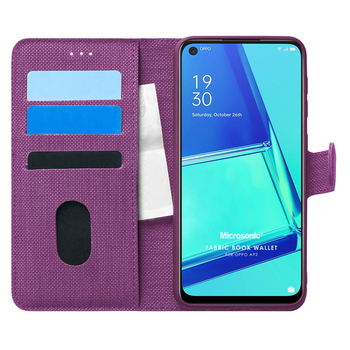 Microsonic Oppo A92 Kılıf Fabric Book Wallet Mor