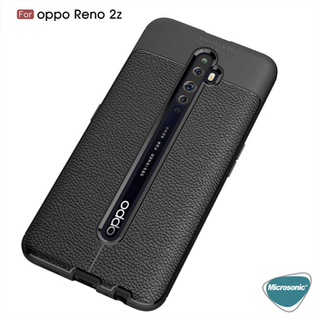 Microsonic Oppo Reno 2Z Kılıf Deri Dokulu Silikon Siyah