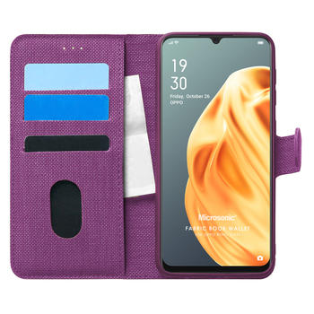 Microsonic Oppo Reno 3 Kılıf Fabric Book Wallet Mor