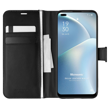 Microsonic Oppo Reno 4 Lite Kılıf Delux Leather Wallet Siyah