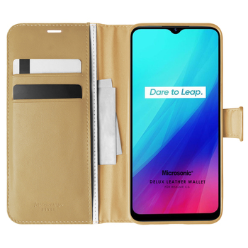 Microsonic Realme C3i Kılıf Delux Leather Wallet Gold