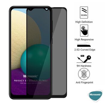Microsonic Samsung Galaxy A02 Invisible Privacy Kavisli Ekran Koruyucu Siyah