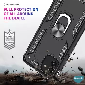 Microsonic Samsung Galaxy A03 Kılıf Military Ring Holder Siyah