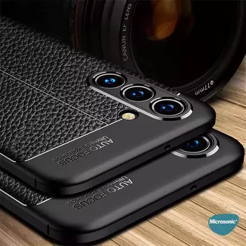 Microsonic Samsung Galaxy A04S Kılıf Deri Dokulu Silikon Siyah
