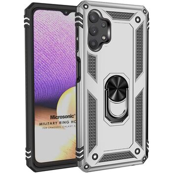 Microsonic Samsung Galaxy A13 4G Kılıf Military Ring Holder Gümüş Microsonic Samsung Galaxy A13 4G Kılıf Military Ring Holder Gümüş