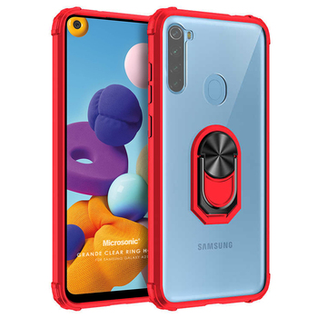 Microsonic Samsung Galaxy A21 Kılıf Grande Clear Ring Holder Kırmızı