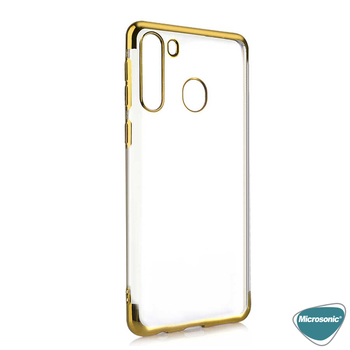 Microsonic Samsung Galaxy A21 Kılıf Skyfall Transparent Clear Gold