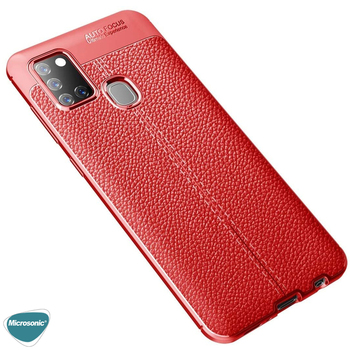 Microsonic Samsung Galaxy A21s Kılıf Deri Dokulu Silikon Kırmızı