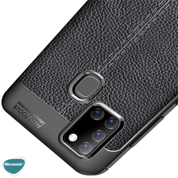 Microsonic Samsung Galaxy A21s Kılıf Deri Dokulu Silikon Siyah